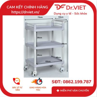 Xe đẩy dụng cụ tiêm nhựa ABS Loại 3 tầng không hộc cỡ lớn (L) TLM-DC03-L 4 Xe đẩy dụng cụ tiêm nhựa ABS Loại 3 tầng không hộc cỡ lớn (L) TLM-DC03-L