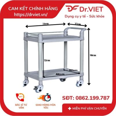Xe đẩy dụng cụ tiêm nhựa ABS loại 2 tầng không hộc 8 Xe đẩy dụng cụ tiêm nhựa ABS loại 2 tầng không hộc
