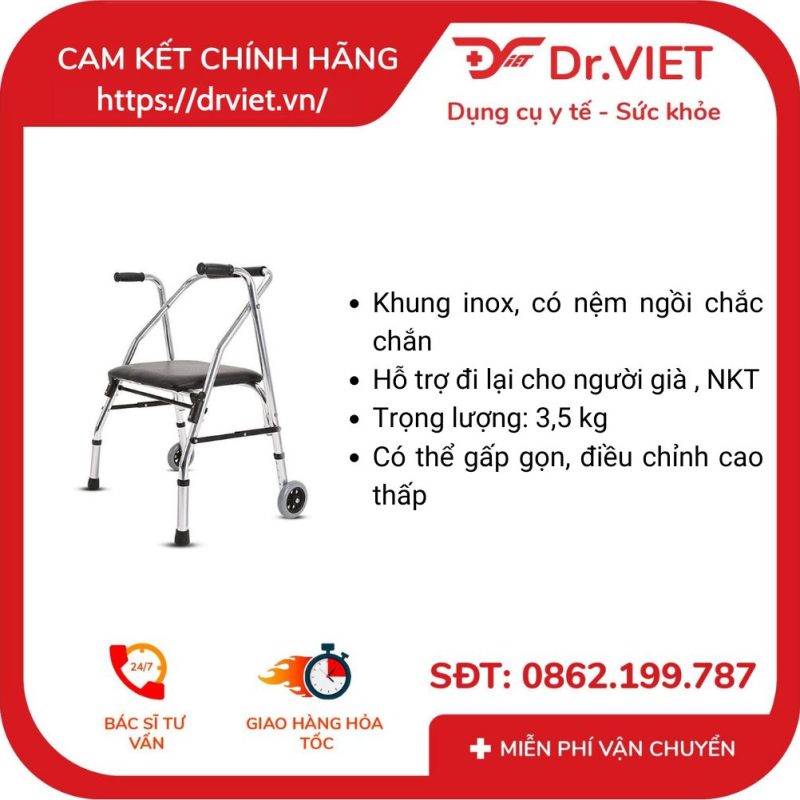 Khung tập đi có nệm ngồi Đức Cường - DCK03 8 Khung tập đi có nệm ngồi Đức Cường - DCK03