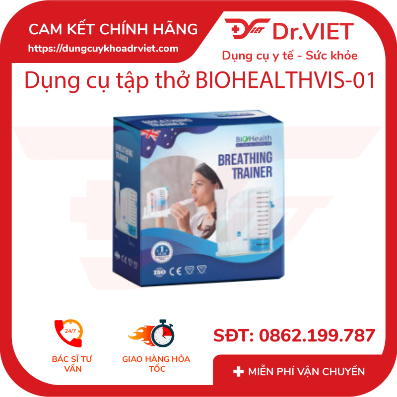 Dụng cụ tập thở BioHealth - VIS 01 hỗ trợ tập thở cho bệnh nhân mắc bệnh về hô hấp - phổi - Dr.Viet
