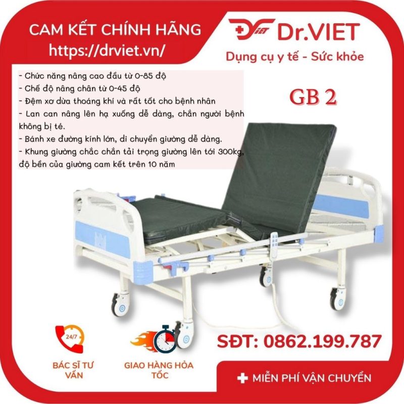 GIẢM NGAY 2.590K CHỈ CÒN 6.199K– GIƯỜNG Y TẾ BỆNH NHÂN ĐIỆN 2 CHỨC NĂNG GB-2(BG-2E)