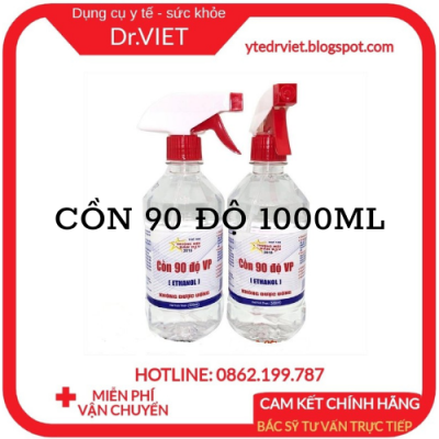 Cồn 90 độ Vĩnh Phúc 1000ml dùng để Vệ sinh dụng cụ y tế, dụng cụ làm mỹ phẩm, đồ chứa, bao bì, diệt khuẩn dụng cu y tế, bề mặt trong y tế, sát khuẩn tay, sát trùng vế thương, diệt vi khuẩn bề mặt - DrViet