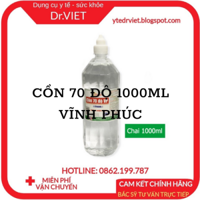 Cồn 70 độ 1000ml Vĩnh Phúc dùng để xử lý làm sạch môi trường, sát khuẩn bề mặt vật dụng và có thể xử lý vi khuẩn trực tiếp trên con người, trên bề mặt da, sát khùng vết thương, diệt khuẩn, sát khuẩn dụng cụ y tế DrViet 68 Cồn 70 độ 1000ml Vĩnh Phúc dùng để xử lý làm sạch môi trường, sát khuẩn bề mặt vật dụng và có thể xử lý vi khuẩn trực tiếp trên con người, trên bề mặt da, sát khùng vết thương, diệt khuẩn, sát khuẩn dụng cụ y tế DrViet
