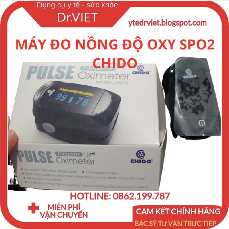 Máy đo nồng độ Oxy trong máu SPO2 CHIDO C101A2 chính hãng, cao cấp, theo dõi nhịp tim, độ bão hòa trong máu