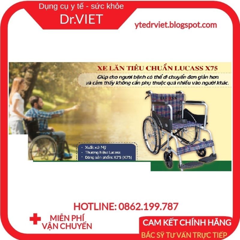 [Cao Cấp] Xe lăn Tiêu chuẩn Lucass X75 (Có thắng tay)-Giúp cho người già, người khuyết tật, bệnh nhân di chuyển dễ dàng