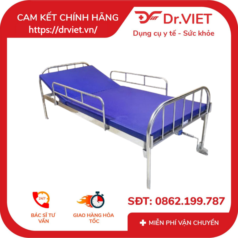 Giường y tế 1 tay quay có thanh chắn + niệm DCG03