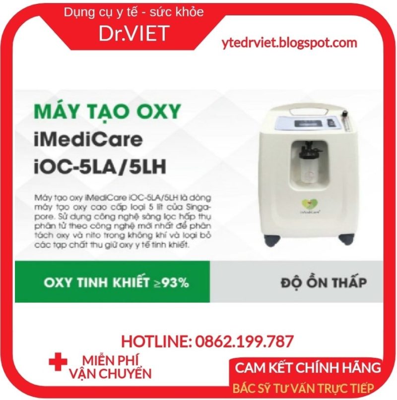 MÁY TẠO OXY IMEDICARE iOC-5LH cho người già người khó thở thể trạng yếu bệnh suy tim thiếu máu não suy thận suy giáp bệnh phổi giai đoạn giữa và cuối bệnh tai biến đột quỵ tạo oxy với độ tinh khiết ≥93% đến 5l/phút