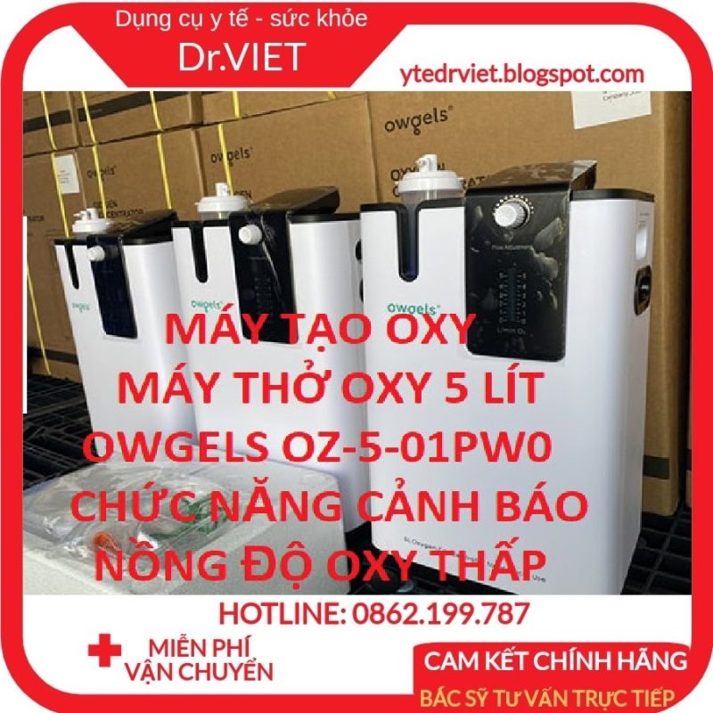 Máy tạo Oxy 5Lit Owgels OZ-5-01PW0- Tích hợp chức năng xông khí, nồng độ oxy tinh khiết cao, chức năng cảnh báo nồng độ oxy thấp, hỗ trợ bệnh về đường hô hấp như ho, hen suyễn, phổi tắc nghẽn mãn tính, cung cấp oxy 5 lít