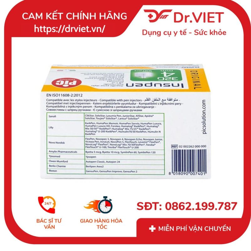 Kim bánh ú sử dụng cho bút tiêm insulin loại kim 32G x 4mm