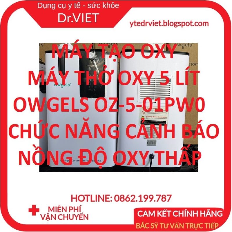 Máy tạo Oxy 5Lit Owgels OZ-5-01PW0- Tích hợp chức năng xông khí, nồng độ oxy tinh khiết cao, chức năng cảnh báo nồng độ oxy thấp, hỗ trợ bệnh về đường hô hấp như ho, hen suyễn, phổi tắc nghẽn mãn tính, cung cấp oxy 5 lít