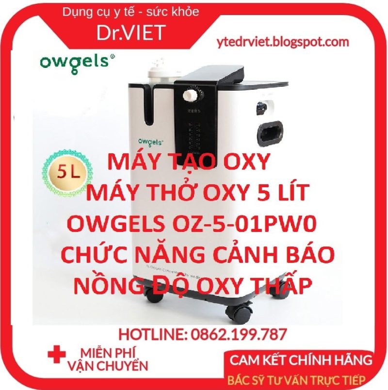 Máy tạo Oxy 5Lit Owgels OZ-5-01PW0- Tích hợp chức năng xông khí, nồng độ oxy tinh khiết cao, chức năng cảnh báo nồng độ oxy thấp, hỗ trợ bệnh về đường hô hấp như ho, hen suyễn, phổi tắc nghẽn mãn tính, cung cấp oxy 5 lít