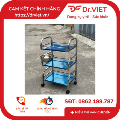 Xe đẩy inox 3 tầng 1 vòng thau DCG24