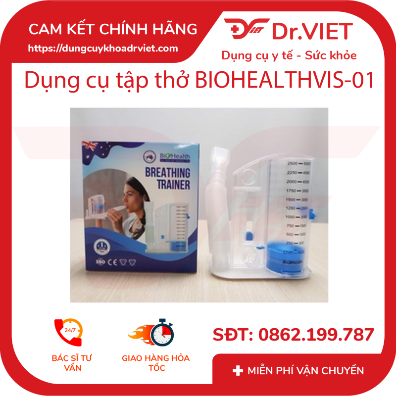 Dụng cụ tập thở BioHealth - VIS 01 hỗ trợ tập thở cho bệnh nhân mắc bệnh về hô hấp - phổi - Dr.Viet