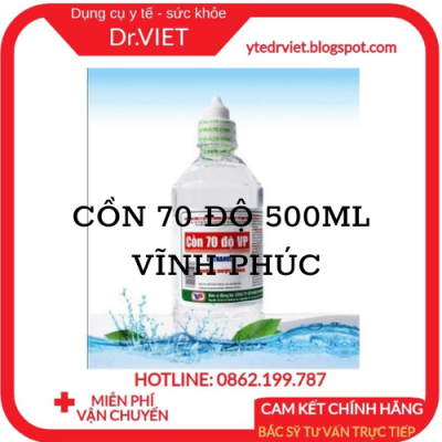nước ethanol 70 độ 500ml Vĩnh Phúc dùng để xử lý làm sạch môi trường, sát khuẩn bề mặt vật dụng và có thể xử lý vi khuẩn trên con người, trên bề mặt da, sát khùng vết thương, diệt khuẩn, sát khuẩn dụng cụ y tế DrViet