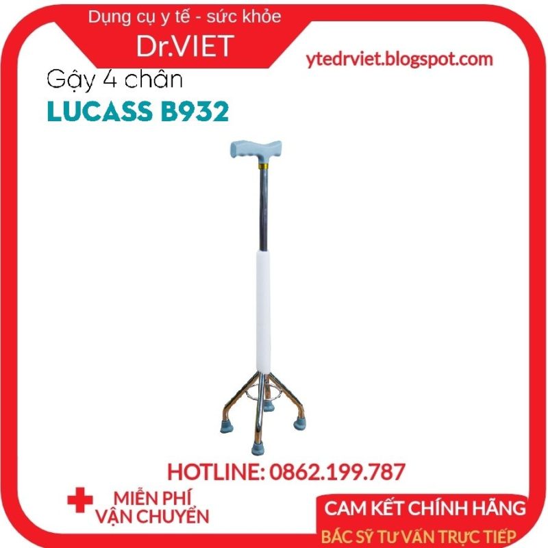 Gậy chống 4 chân cao đế nhọn Lucass B32