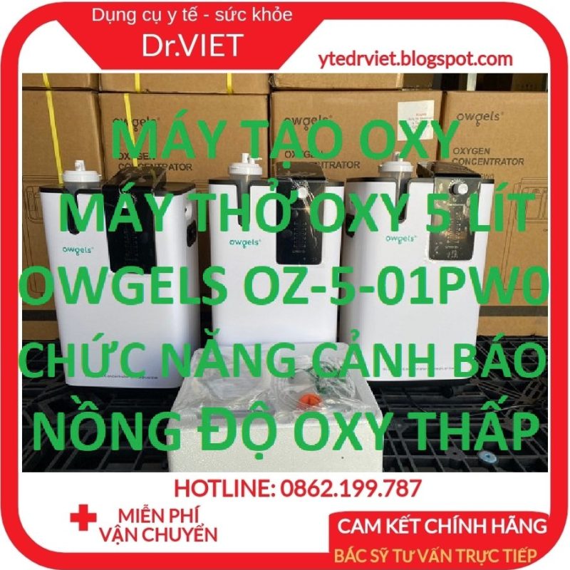 Máy tạo Oxy 5Lit Owgels OZ-5-01PW0- Tích hợp chức năng xông khí, nồng độ oxy tinh khiết cao, chức năng cảnh báo nồng độ oxy thấp, hỗ trợ bệnh về đường hô hấp như ho, hen suyễn, phổi tắc nghẽn mãn tính, cung cấp oxy 5 lít