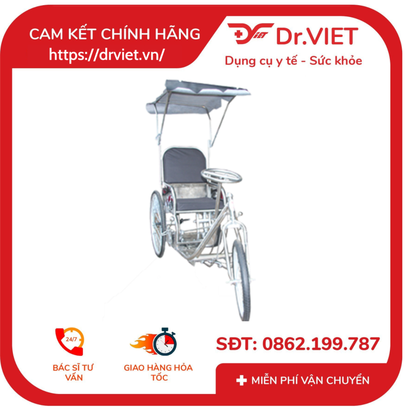 Xe lắc tay bằng inox ngã nằm có mui - Đức Cường