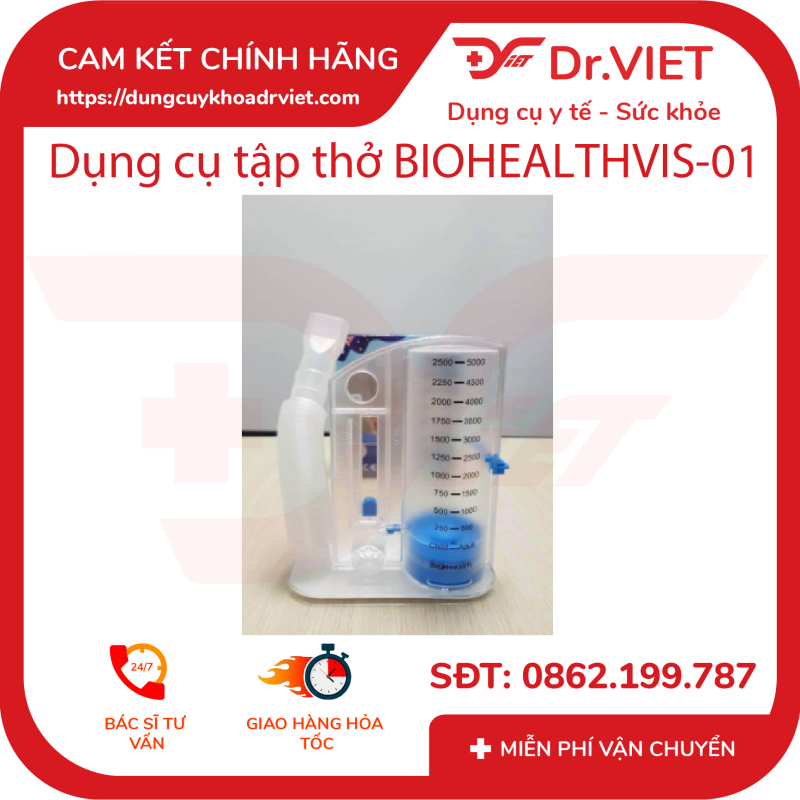 Dụng cụ tập thở BioHealth - VIS 01 hỗ trợ tập thở cho bệnh nhân mắc bệnh về hô hấp - phổi - Dr.Viet