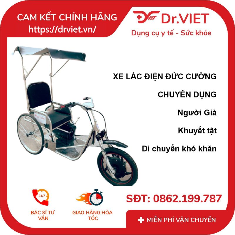 Xe lắc điện Đức Cường DCL03 tích hợp hệ thống chống sóc thủy lực, tự động ngắt điện an toàn cho người già, người khuyết tật, di chuyển khó khăn tiện dụng, dễ dàng di chuyển