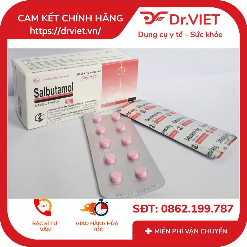 Thuốc điều trị hen suyễn, viêm phế quản Salbutamol - Viên nén 2mg,4mg 8 Thuốc điều trị hen suyễn, viêm phế quản Salbutamol - Viên nén 2mg,4mg