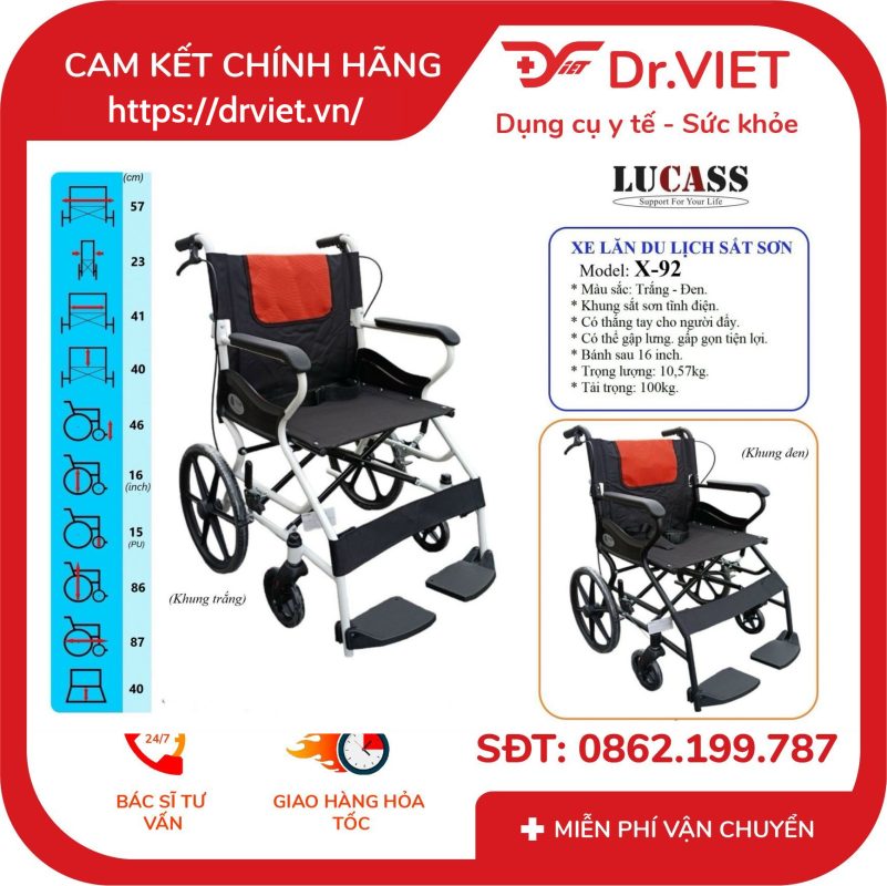 Xe Lăn Du Lịch Sắt Sơn Lucass X-92 12 Xe Lăn Du Lịch Sắt Sơn Lucass X-92