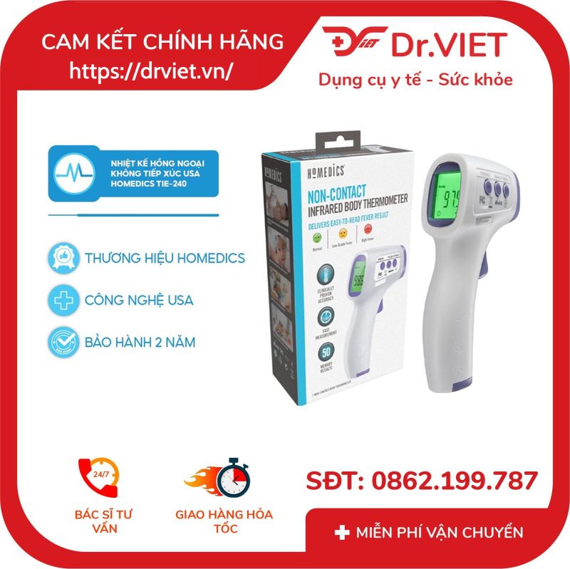 Nhiệt kế hồng Ngoại không tiếp xúc USA chứng nhận FDA Hoa Kỳ HoMedics TIE-240