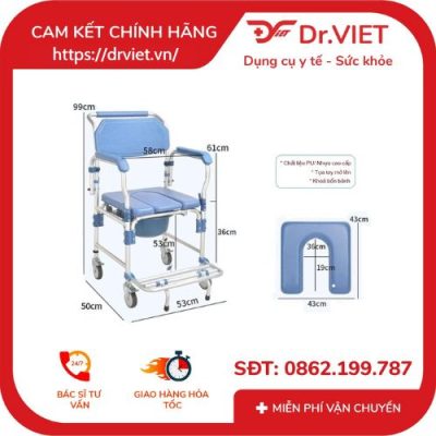 Ghế bô có bánh xe khung nhôm vệ sinh Lucass C-200 (GX-200)