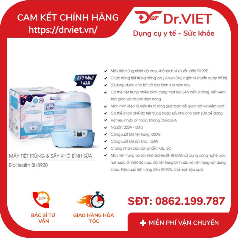Máy tiệt trùng và sấy khô bình sữa BioHealth BH8920 11 Máy tiệt trùng và sấy khô bình sữa BioHealth BH8920