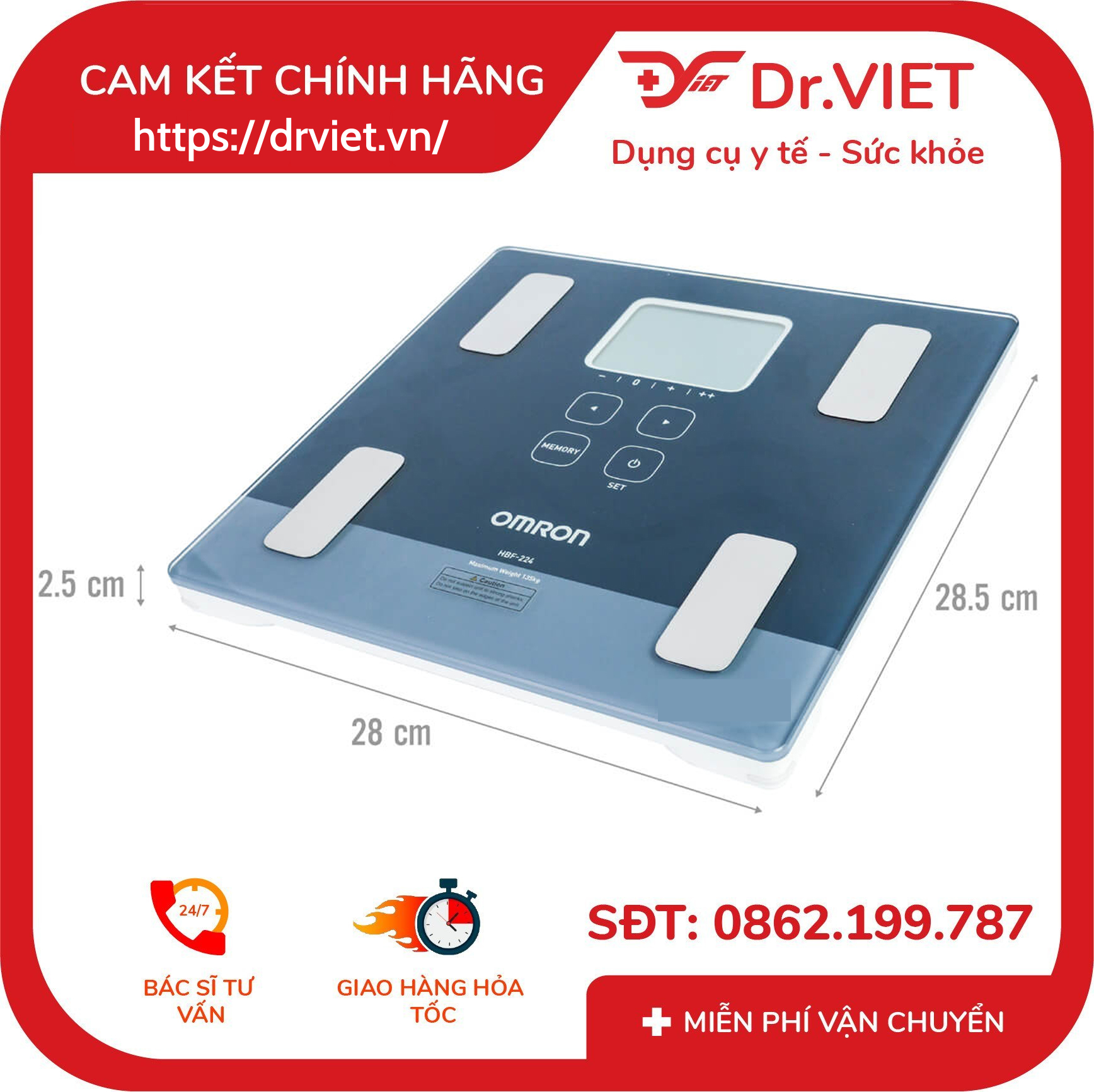 Máy đo lượng mỡ cơ thể Omron HBF-224 7 Máy đo lượng mỡ cơ thể Omron HBF-224