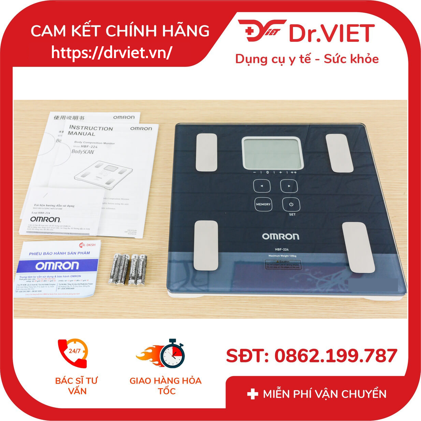 Máy đo lượng mỡ cơ thể Omron HBF-224 8 Máy đo lượng mỡ cơ thể Omron HBF-224