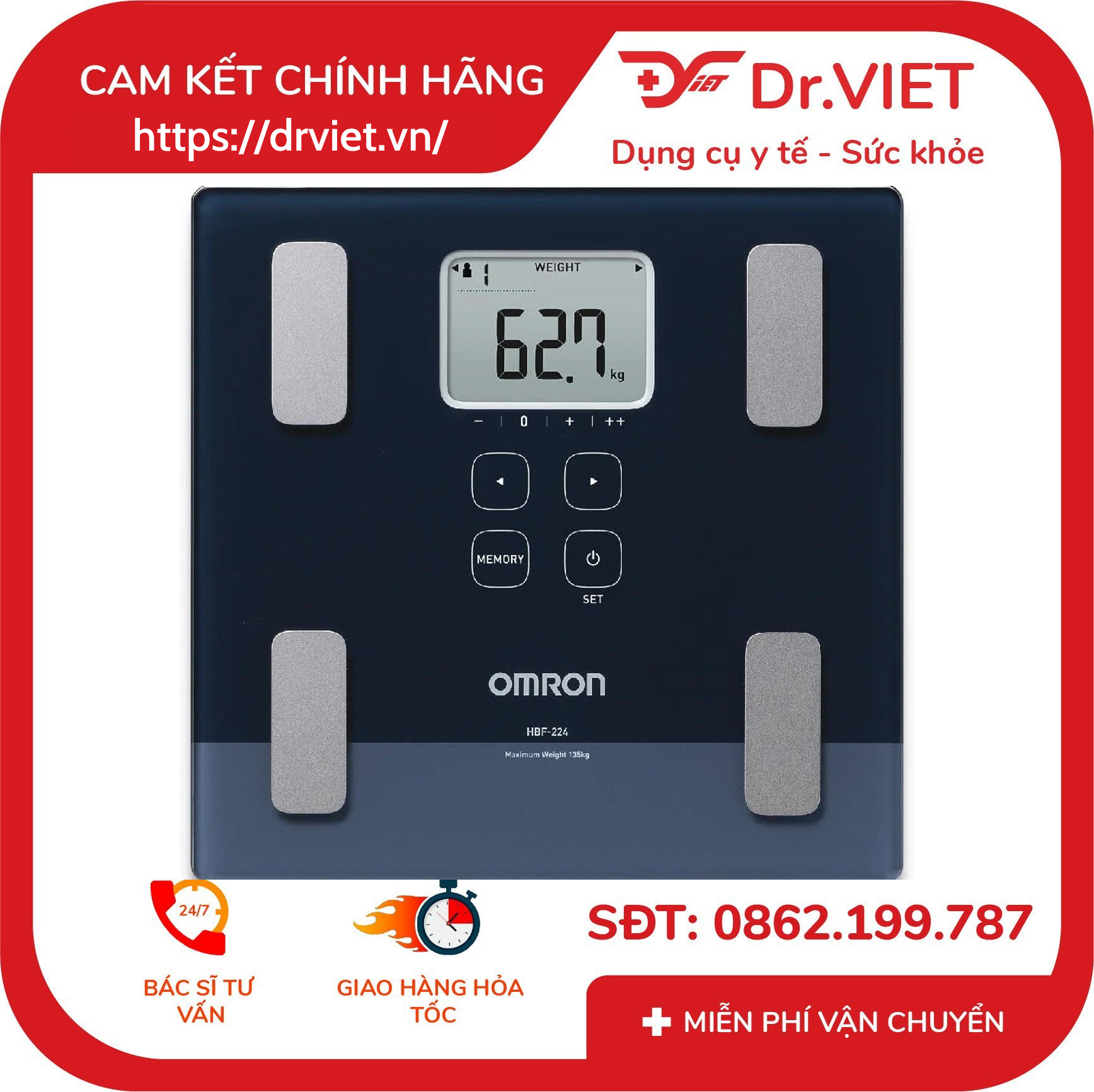 Máy đo lượng mỡ cơ thể Omron HBF-224 3 Máy đo lượng mỡ cơ thể Omron HBF-224