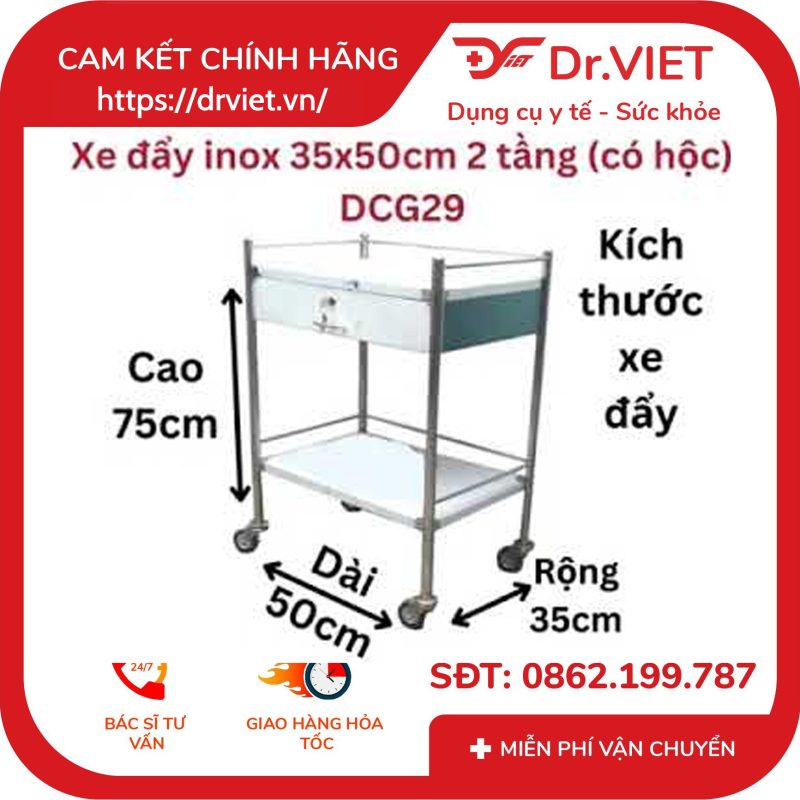 Xe đẩy Inox 2 Tầng 35 x 50 có hộc DCG-29 11 Xe đẩy Inox 2 Tầng 35 x 50 có hộc DCG-29