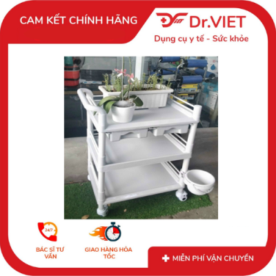 xe đẩy dụng cụ 3 tầng tiêm nhựa