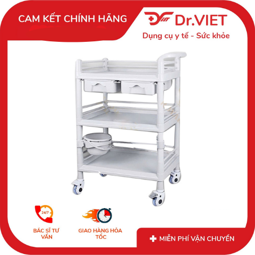 xe đẩy dụng cụ 3 tầng tiêm nhựa