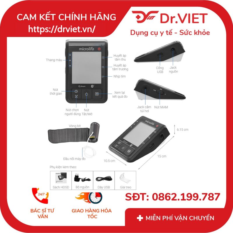 Máy đo huyết áp bắp tay Microlife B6 Advanced Connect 15 Máy đo huyết áp bắp tay Microlife B6 Advanced Connect
