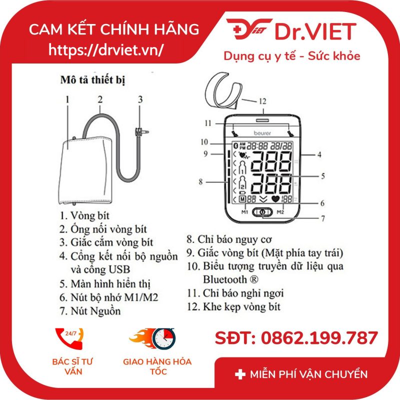 Máy đo huyết áp bắp tay kết nối Bluetooth Beurer BM77