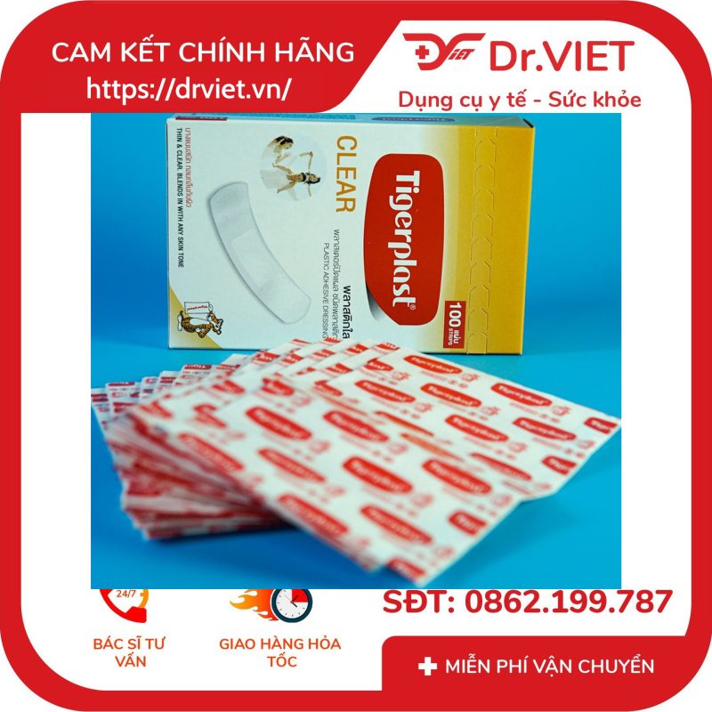 Băng cá nhân trong suốt Tigerplast CLEAR Hộp 100 cái 10 Băng cá nhân trong suốt Tigerplast CLEAR Hộp 100 cái