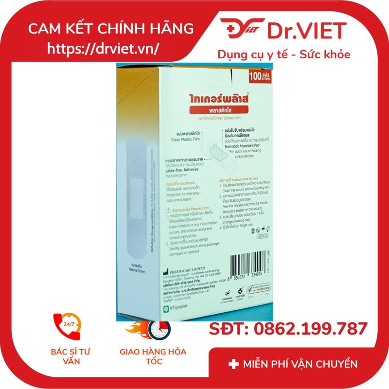 Băng cá nhân trong suốt Tigerplast CLEAR Hộp 100 cái 12 Băng cá nhân trong suốt Tigerplast CLEAR Hộp 100 cái