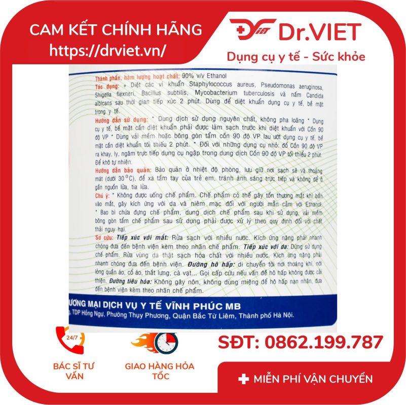 Cồn 90 độ Vĩnh Phúc tiệt trùng dụng cụ y tế 1000ml 12 Cồn 90 độ Vĩnh Phúc tiệt trùng dụng cụ y tế 1000ml