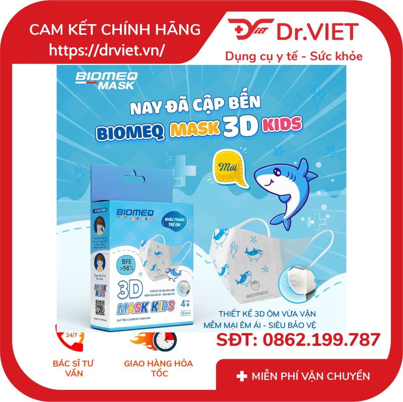 Khẩu trang trẻ em Biomeq 3D Mask Kids Hộp 15 cái
