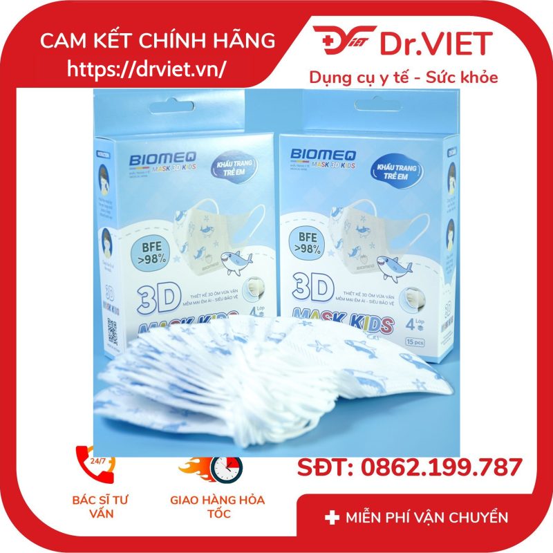 Khẩu trang trẻ em Biomeq 3D Mask Kids Hộp 15 cái 10 Khẩu trang trẻ em Biomeq 3D Mask Kids Hộp 15 cái