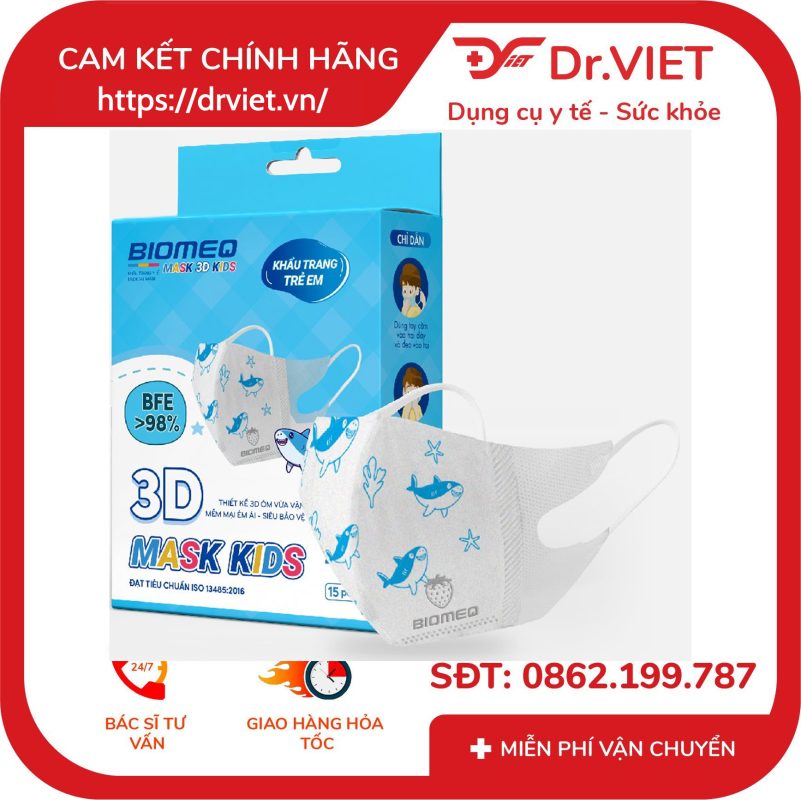 Khẩu trang trẻ em Biomeq 3D Mask Kids Hộp 15 cái