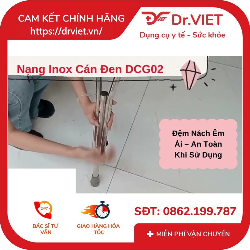 Nạng Nách Inox Cán Đen DCG02 12 Nạng Nách Inox Cán Đen DCG02