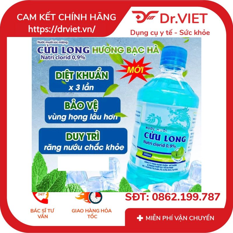 Nước muối Cửu Long Natri clorid 0.9% bạc hà chai 500ml 10 Nước muối Cửu Long Natri clorid 0.9% bạc hà chai 500ml
