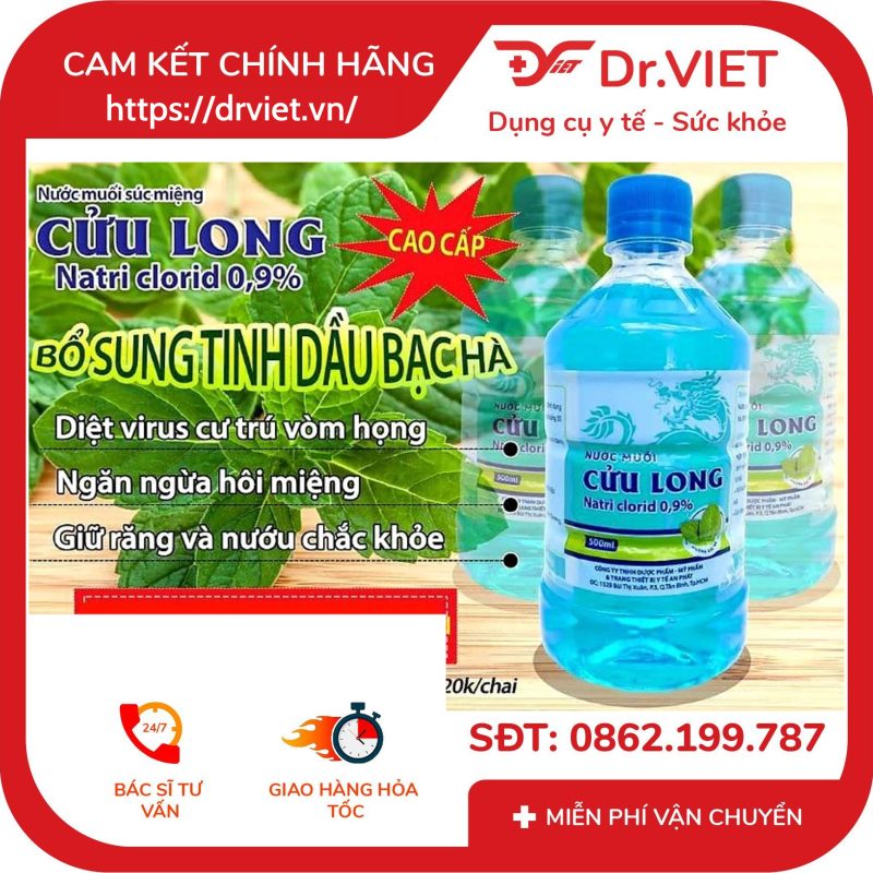 Nước muối Cửu Long Natri clorid 0.9% bạc hà chai 500ml 11 Nước muối Cửu Long Natri clorid 0.9% bạc hà chai 500ml