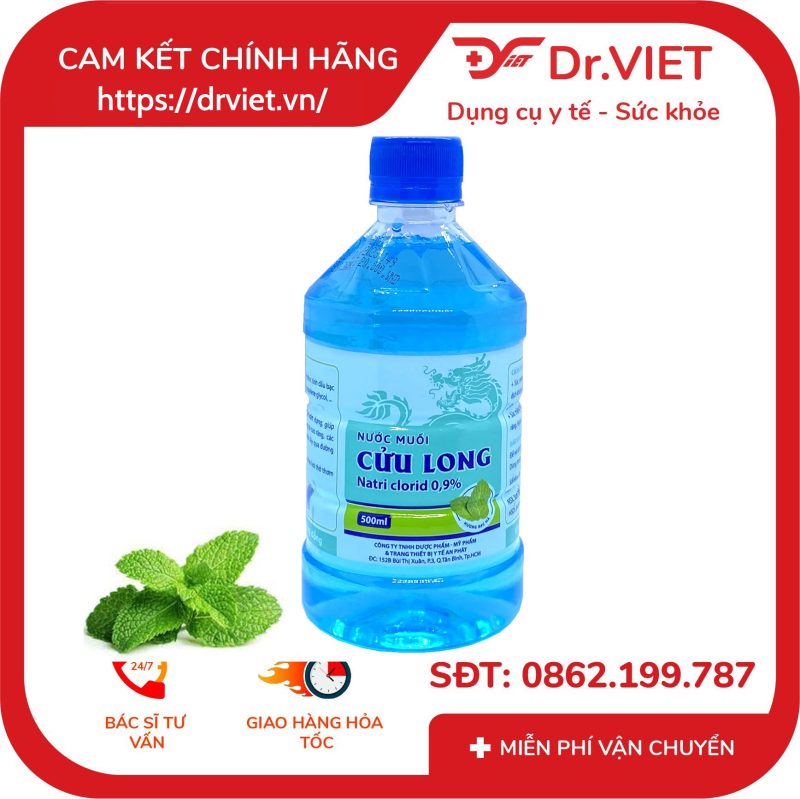 Nước muối Cửu Long Natri clorid 0.9% bạc hà chai 500ml