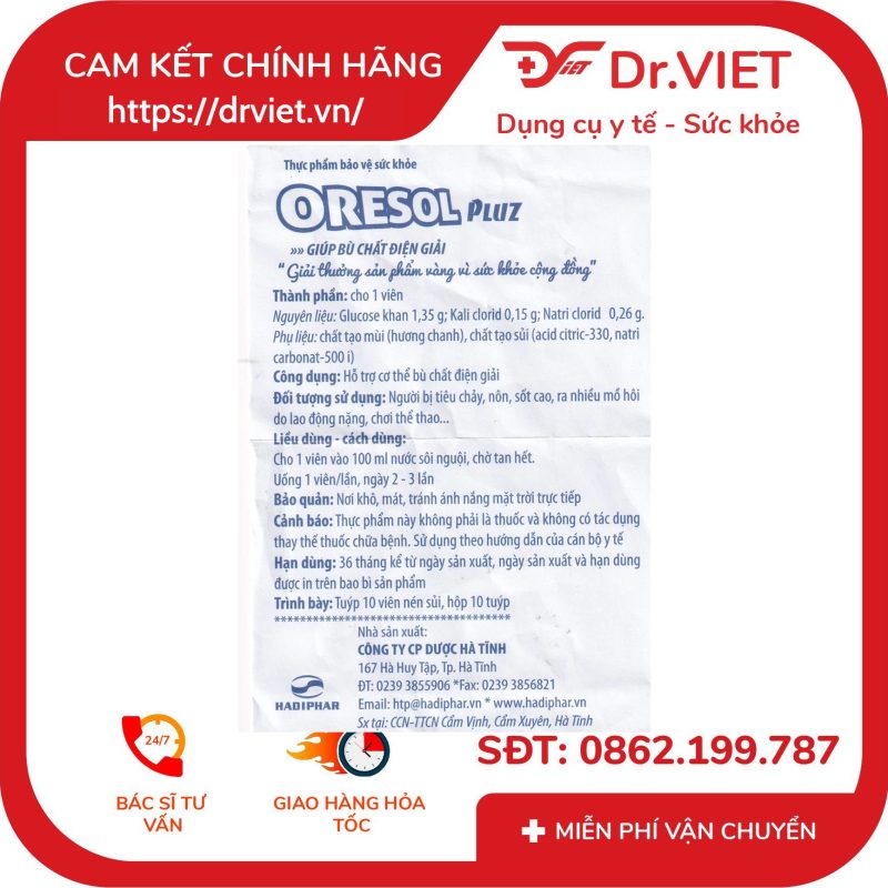 Viên sủi Oresol Pluz Hadiphar giúp bù chất điện giải