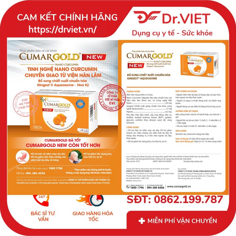 Viên uống CumarGold New hỗ trợ giảm viêm loét dạ dày 12 Viên uống CumarGold New hỗ trợ giảm viêm loét dạ dày