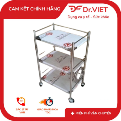 Xe đẩy 3 tầng không hộc inox DCG30/DGC31 - 1 vòng thau/ 2 vòng thau 35*50 4 xe đẩy 3 tầng không hộc'