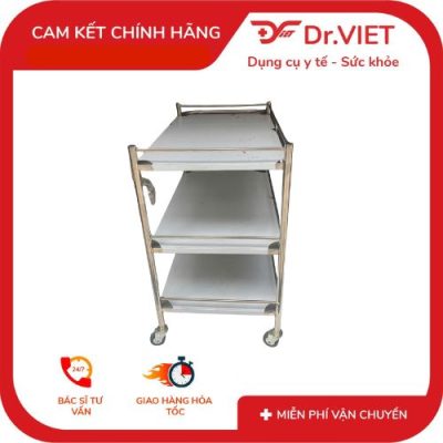 Xe đẩy Inox Drviet - 50x80 - 3 tầng( Không hộc - Có tay đẩy)